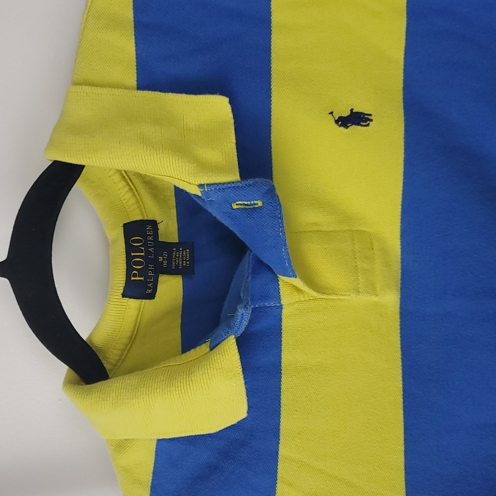 Polo Ralph Lauren Boys Youth Blue Yellow Stripe Short Sleeve Polo Size M